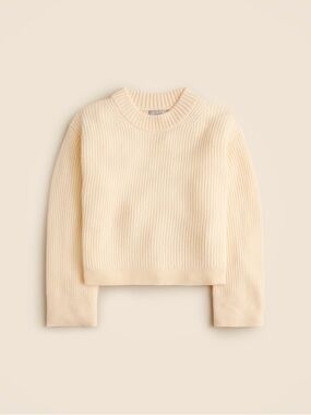 J Crew 100% Cashmere Ribbed Cropped Crewneck Sweater in White Ivory Size M